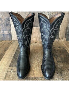 Tony Lama Vintage Teju Lizard Black Western Cowboy Boots Mens 12 D